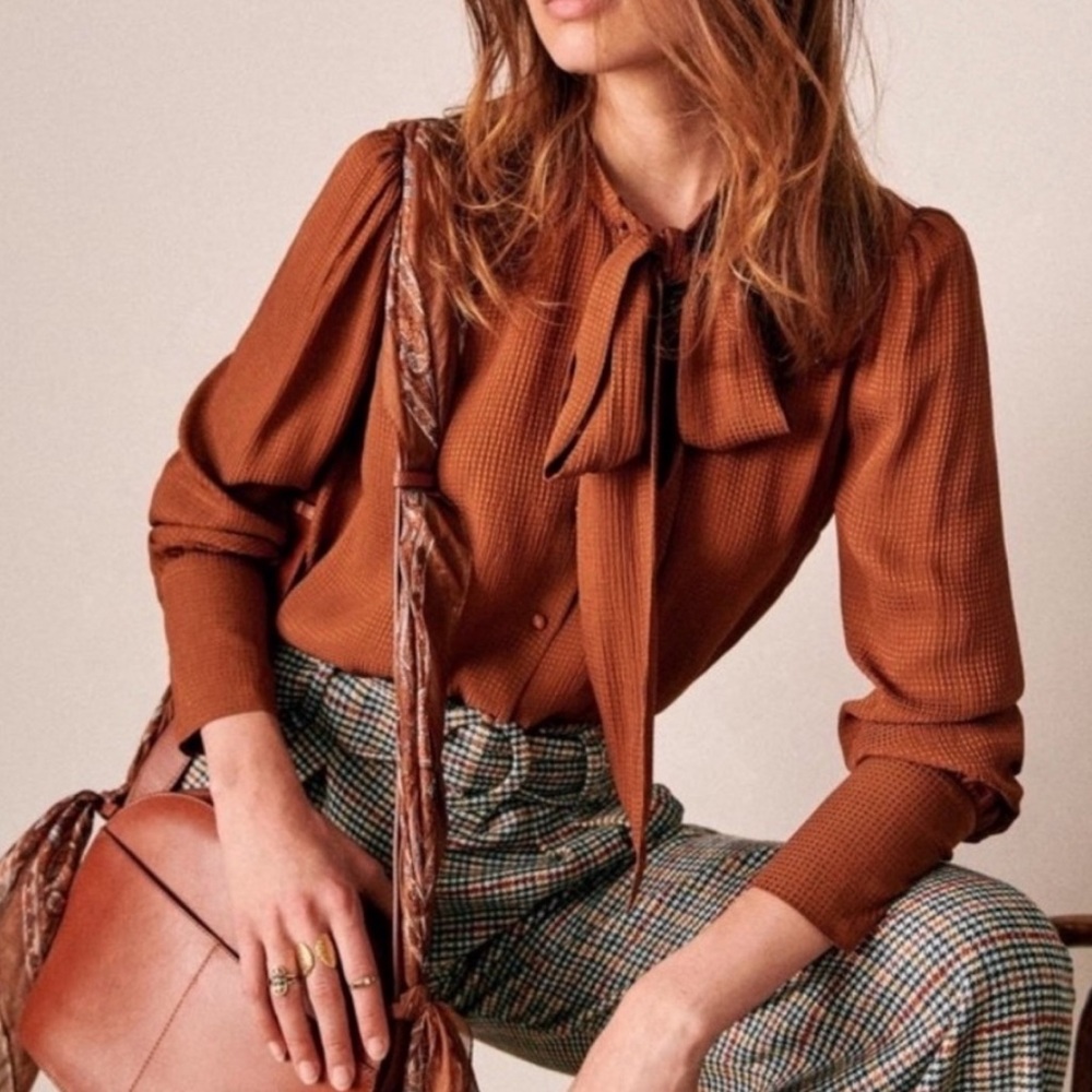 Sezane Laurya Silk Pussybow Blouse